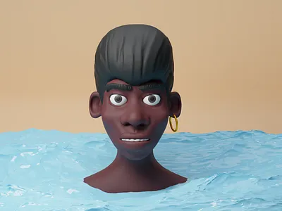 Evening sculpting 3d blender character heat man sand sea swim water