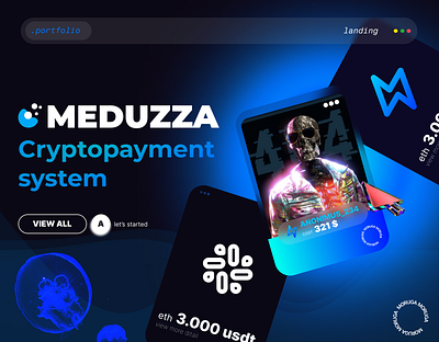 Medusa crypto payment system blue cryptopayment design figma graphic design landing market meduza moruga nft ui ux vector