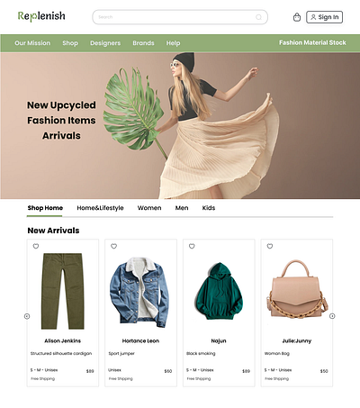 Upcycled Fashion Website ui web