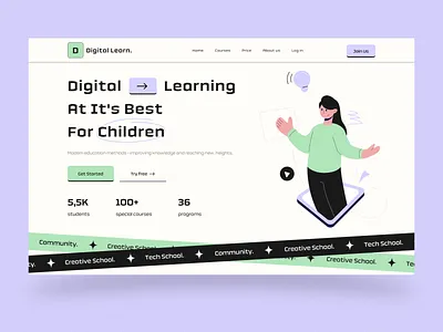 Digital Learn - Hero Section branding education elearning elearningweb header hero section home page homepage landing landingpage ui uiux uiux design web design web header web site website website design