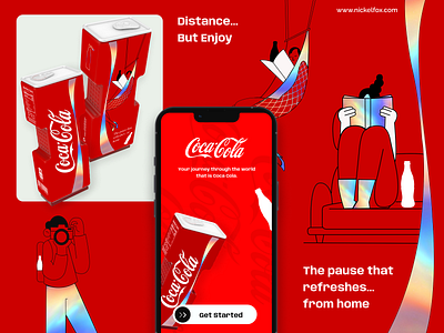 Coca Cola Reimagined app design application branding campaign coca cola coke concept design flat design graphic design illustration iridescente mobile app mobile ui monochrome packaging pandemic splash screen uiux user interface