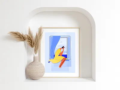 Missing home annamukhina blue girl illustration missinghome sea standwithukraine window woman yellow