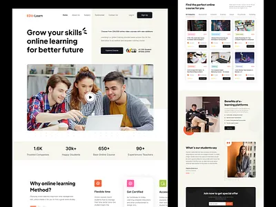 EDU-Learn - Online Course Landing Page. class e course e learning education landing page learning online online class online learning school study tutoring ui university ux website