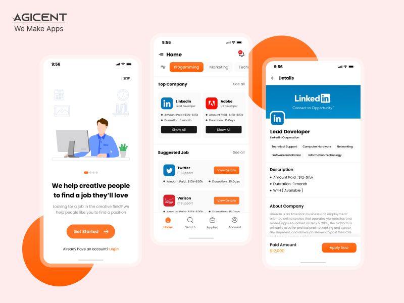 Job Seeking Application - Concept App agicent android app app design career create an app design employment employment opportunities entrepreneur founder hiring ios app job finder job hunt job search app jobs recruitement resume ui ux