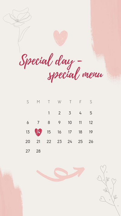 Valentine's Special Menu Stories Calendar branding design graphic design