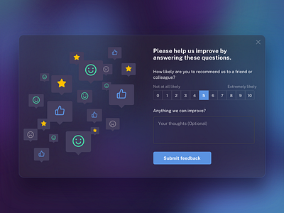 Feedback form dark design feedback form gradient rating reactions recommend smile star submit thumbs up ui web