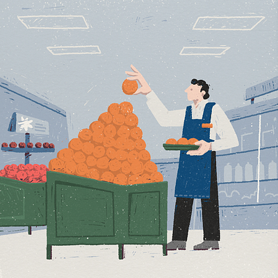 Grocery Scholarship graphic grit grocery illustration limited palette linocut orange print procreate texture