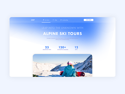 LEAP - Alpine ski tours concept design glass glassmorphism glassy skiing snowboarding texture ui ux web web design
