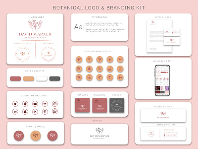 Botanical logo & Branding Kit. beauty botanical botanical logo botanical logo branding brand identity branding cosmetic logo design feminine floral floral logo flower gradient logo hand drawn illustration leaf logo minimalist logo typography vector