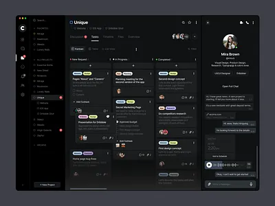 Team Management Dashboard Design analytics app design dark theme dashboard data design desktop flat kanban management minimal notion panel planner project management task tasks team ui ux
