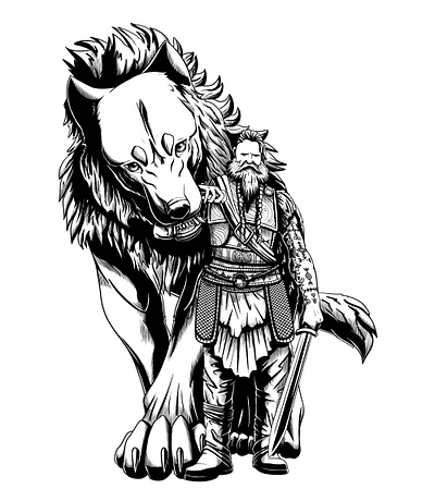Tyr and Fenrir art character concept illustration