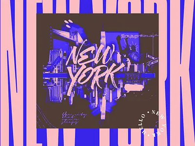 New york cities collage colors composition new york nueva york postal design stamp