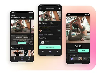 Workout at home app dark mode design fitness sport ui ux visual workout