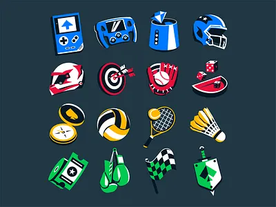 Illustration Collection for Casino & Sports baseball blue boxing casino crypto dice f1 flat gambling gameboy green helmet racing raffle red sports target vector illustration yellow