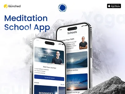 Meditation School App animation app case study creative design development ios logo meditation mind mobile app development peace prototyping studio ui ux wireframes