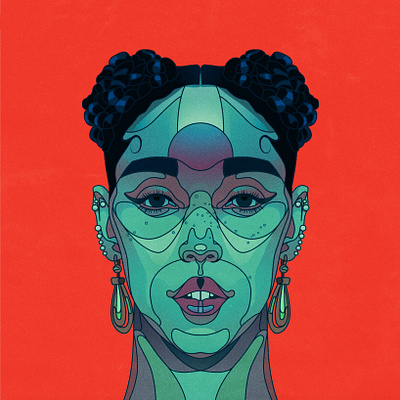 FKA Twigs branding design digital 2d fka twigs green illustration jack c. gregory lp1 magdalene portrait record red