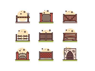 Fences construct home house icons illustration