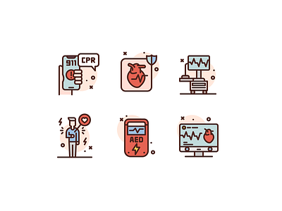 Defibrillation heart icons illustration medical