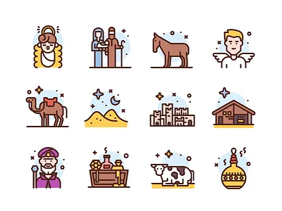 Birth of Jesus christ christmas icons illustration jesus