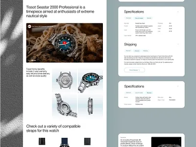 Product page concept: Tissot cart design e commerce product description product design product page slider tabs typography ui ux uxui