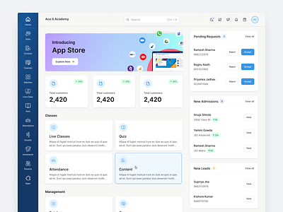 Admin Dashboard dashboard navbar product design quick actions ui design