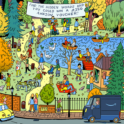 Hide & Seek andres lozano cartoon character digital family folioart illustration park wheres wally