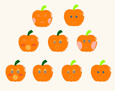 Set of emoji pumpkins branding brush cute drawing emiji face graphic design illustration png pumpkins sticker