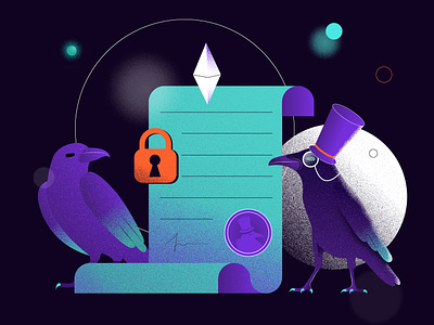 Smart dispute contracts bet character design contract crow crypto dispute flat illustration smart vector