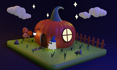 3D Halloween scene 3d 3d blender 3d ghost 3d halloween 3d mushroom 3dhalloween 3dhalloween scene 3dillustration blender design diorama graphic design illustration render