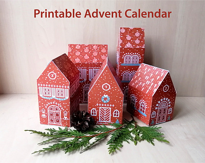Advent Christmas red paper houses 3d paper house advent boxes advent calendar christmas advent calendar christmas countdown christmas house christmas village paper cut house printable house winter house