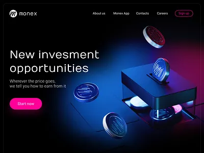 Finance visual for landing page 3d coins colorful finance fintech graphic design landing money neon ui