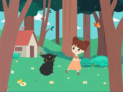 Book Cover Illustration book cat forest girl graphic design house illustration tree