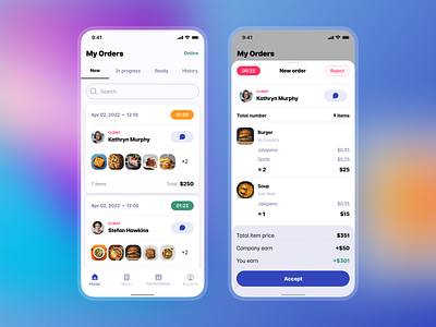 Orders management app app bill burger cafe chat chef client cook courier food manager menu mobile online order receipt remote restaurant store timer