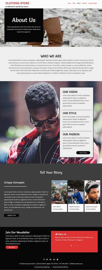 Clothing Store | About Page | Nfinite WordPress Theme web design wordpress wordpress template wordpress theme