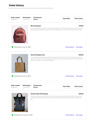 Order History Tailwind Component design tailwind ui ux web web design
