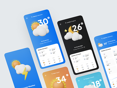 Weather Forecast Mobile App 3d 3d weather app clean design mobile ui design uiux user interface weather weather forecast weather illustrator