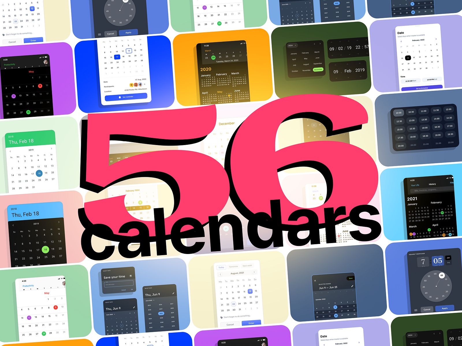 56 Calendars UI design template & date picker UX tutorial by Roman Kamushken for Setproduct on