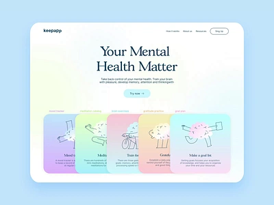 Landing | Keepapp animated animation brain training design desire agency graphic design landing landing page meditation mental health motion motion design motion graphics site ui web web site web ui website wellness