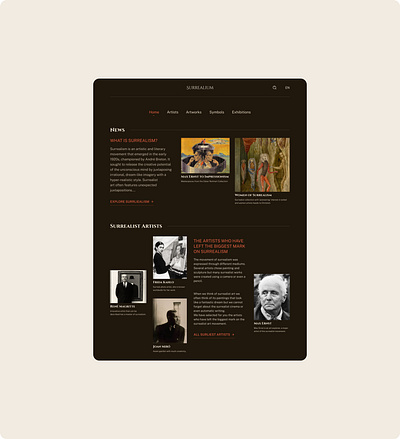 SURREALIUM | A Surrealist Website art behance branding brown business clean creative different dribble figma interface landing page minimal product responsive simple surrealism ui ux user webdesign