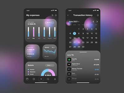 Finance App app app design bank app cost managment daily dailyui dailyuichallenge dark design figma finance finance app ios money ui ux