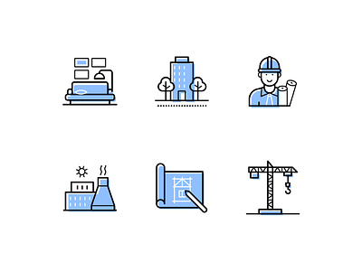 Building and construction line icons architecture bluepring building city construction design icon line real estate style vector