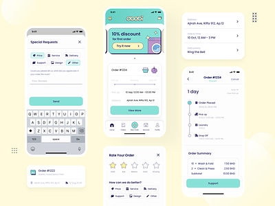 Doobi – Order details app cards delivery home icons illustrations ios app order product design progress rate rate order status ui