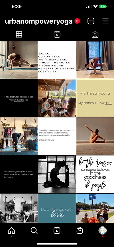 Urban Om Power Yoga Instagram Account app branding instagram marketing social media social media marketing ui yoga studio