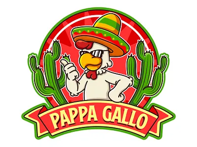 Logo Design for Pappa Gallo branding cactus cactus logo character design chick chicken chicken logo design graphic design green hat illustration logo logo design mexican mexican logo sombrero ui ux vector