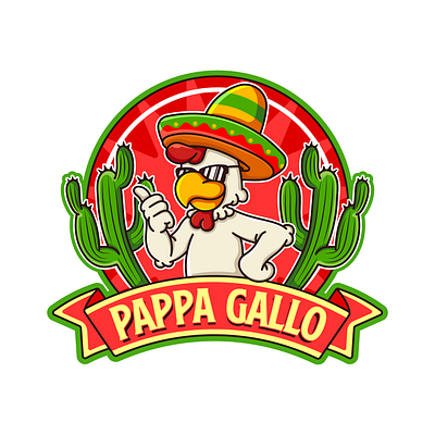 Logo Design for Pappa Gallo branding cactus cactus logo character design chick chicken chicken logo design graphic design green hat illustration logo logo design mexican mexican logo sombrero ui ux vector