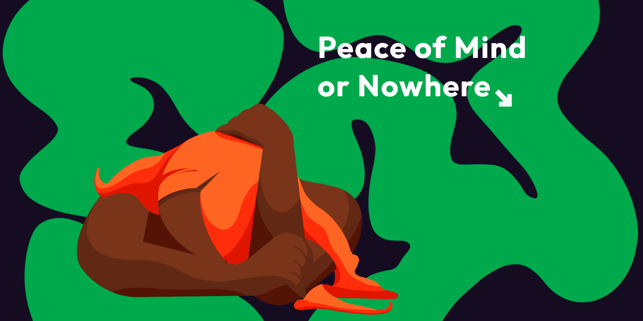 Peace of Mind or Nowhere abstract branding character design graphic design green illustration navy blue product illustration red hair typography ui vector
