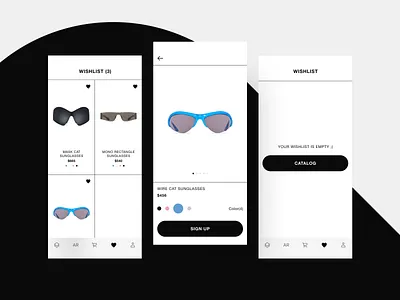 Daily UI 044. Favorites 044 44 app catalog daily ui daily ui 44 daily ui challenge e commerce app favorites interface mobile interface shopping app sunglasses ui ux wishlist
