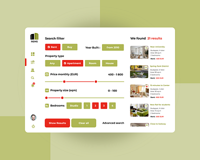 Web, desktop app design. Real estate - Search filter page. apartment application design desktop app digital filter interfaces mobile design product design prototyping real estate renting service room search filter ui user flow ux web app web design