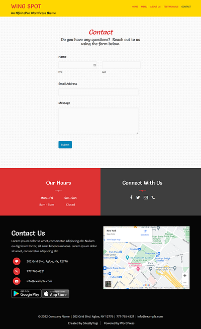 Wing Spot | Contact Page | Nfinite WordPress Theme web design wordpress wordpress template wordpress theme