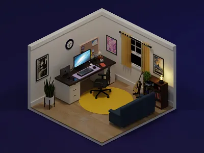 Home office 3d art b3d blender blender3d design diorama home office illustration interior interior design isometric low poly render room visual